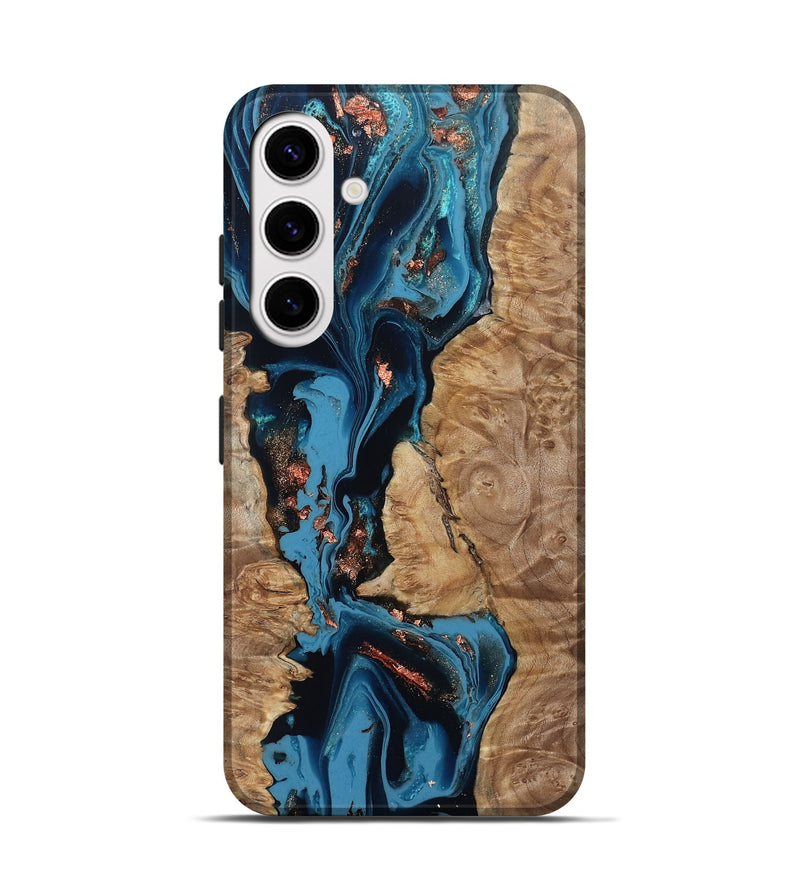 Galaxy S25 Wood Live Edge Phone Case - Kaizen (Teal & Gold, 802433)