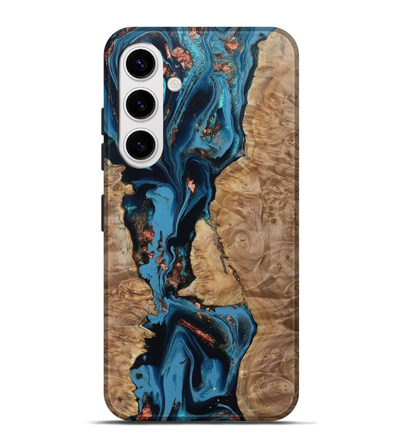 Galaxy S25 Plus Wood Live Edge Phone Case - Kaizen (Teal & Gold, 802433)