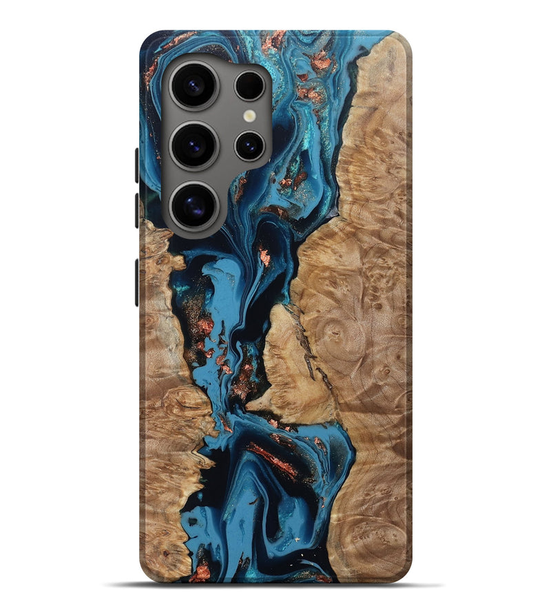 Galaxy S25 Ultra Wood Live Edge Phone Case - Kaizen (Teal & Gold, 802433)