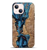 iPhone 14 Plus Wood Live Edge Phone Case - Kaizen (Teal & Gold, 802433)