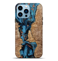 iPhone 14 Pro Max Wood Live Edge Phone Case - Kaizen (Teal & Gold, 802433)