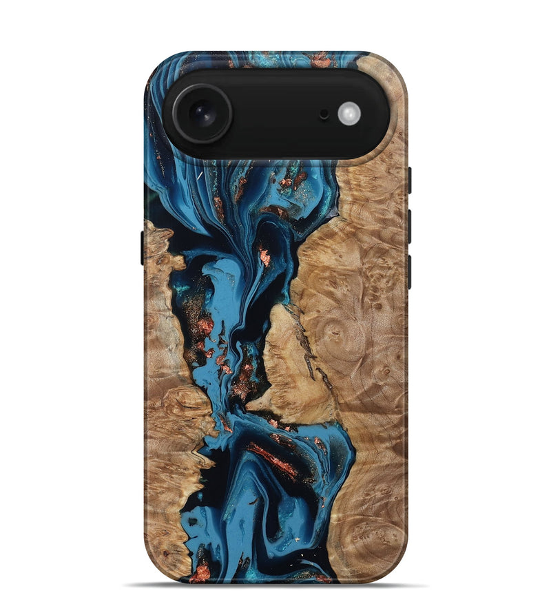 iPhone 17 Air Wood Live Edge Phone Case - Kaizen (Teal & Gold, 802433)
