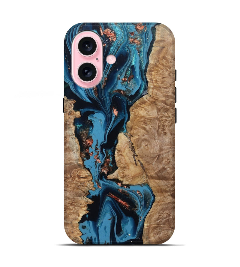 iPhone 17 Wood Live Edge Phone Case - Kaizen (Teal & Gold, 802433)