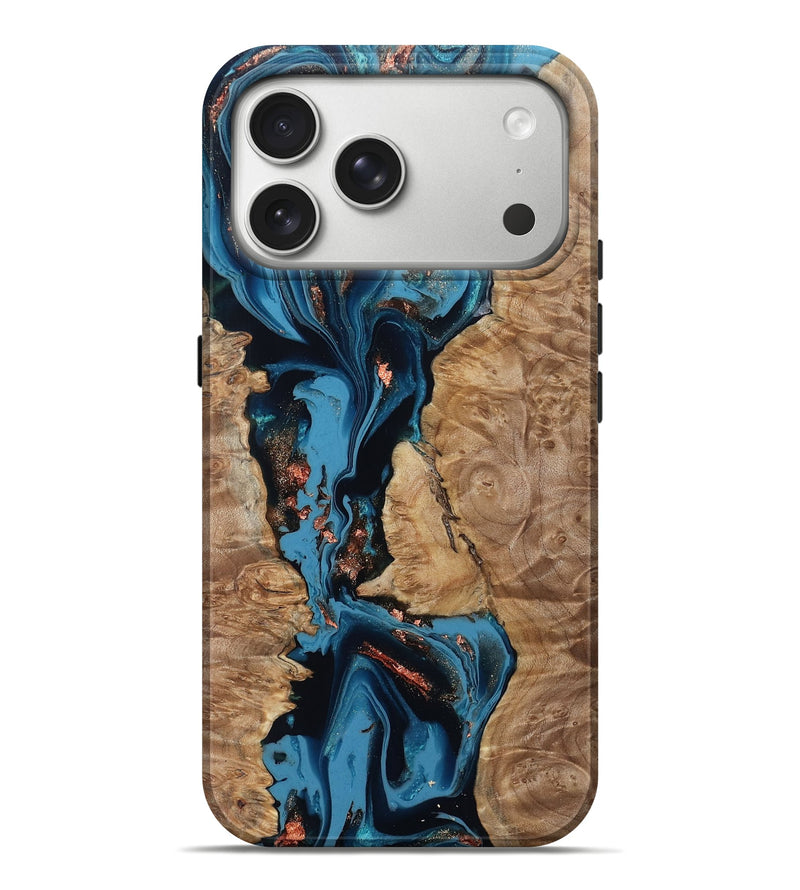 iPhone 17 Pro Max Wood Live Edge Phone Case - Kaizen (Teal & Gold, 802433)