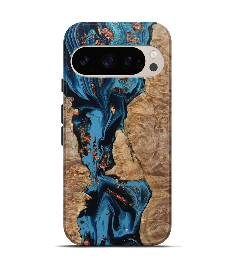 Pixel 10 Wood Live Edge Phone Case - Kaizen (Teal & Gold, 802433)