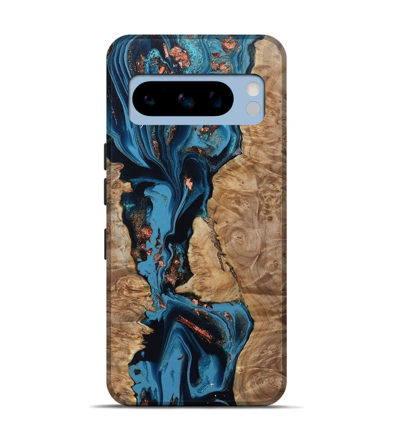 Pixel 8 Pro Wood Live Edge Phone Case - Kaizen (Teal & Gold, 802433)
