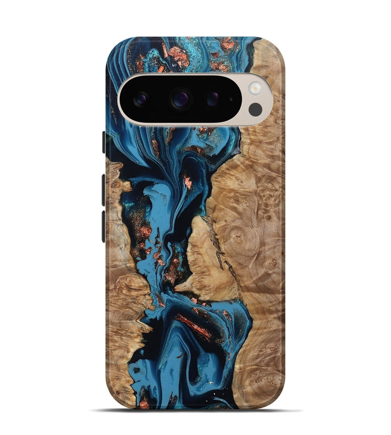 Pixel 9 Wood Live Edge Phone Case - Kaizen (Teal & Gold, 802433)