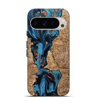 Pixel 9 Pro Wood Live Edge Phone Case - Kaizen (Teal & Gold, 802433)