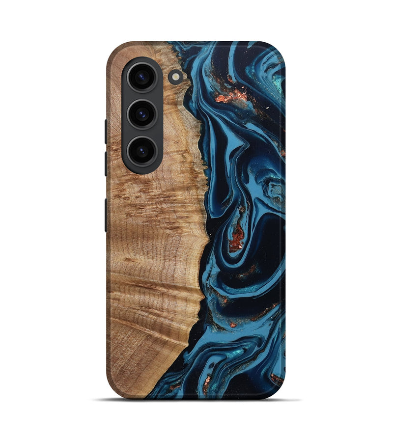 Galaxy S23 Wood Live Edge Phone Case - Cletus (Teal & Gold, 802434)