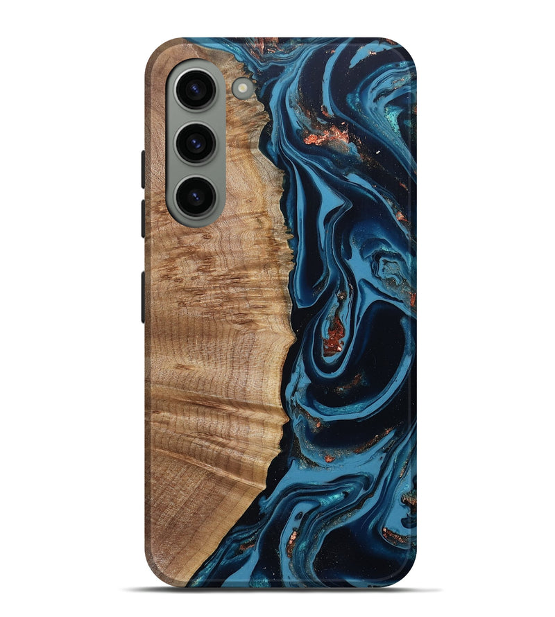 Galaxy S23 Plus Wood Live Edge Phone Case - Cletus (Teal & Gold, 802434)