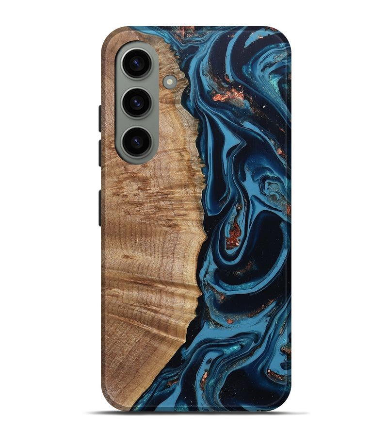 Galaxy S24 Plus Wood Live Edge Phone Case - Cletus (Teal & Gold, 802434)