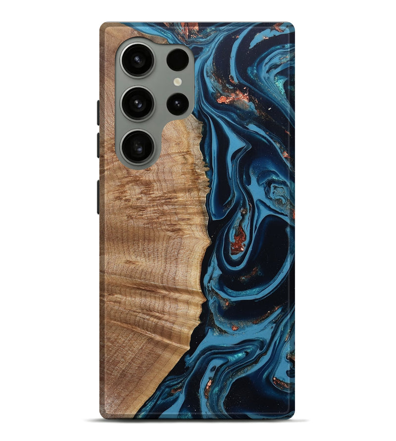 Galaxy S24 Ultra Wood Live Edge Phone Case - Cletus (Teal & Gold, 802434)