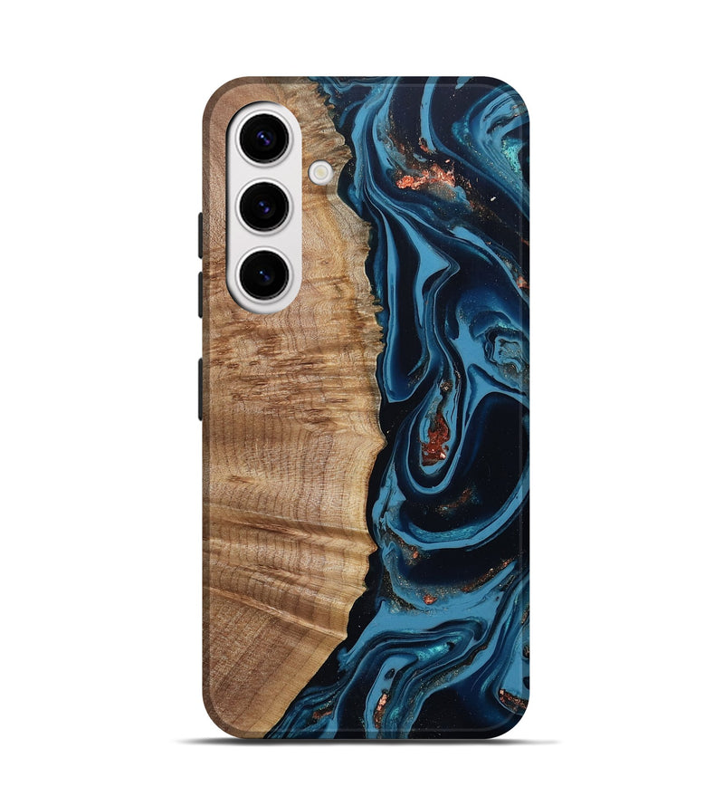 Galaxy S25 Wood Live Edge Phone Case - Cletus (Teal & Gold, 802434)