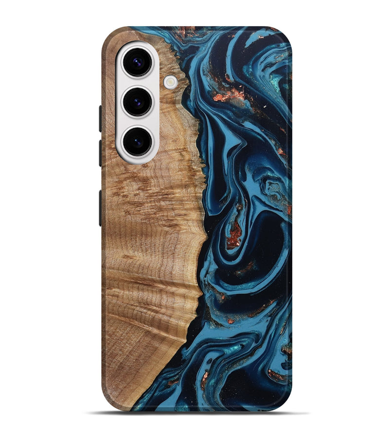 Galaxy S25 Plus Wood Live Edge Phone Case - Cletus (Teal & Gold, 802434)