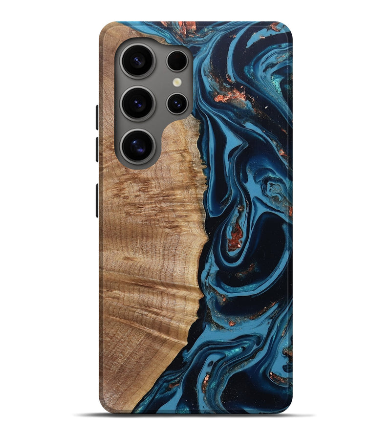 Galaxy S25 Ultra Wood Live Edge Phone Case - Cletus (Teal & Gold, 802434)