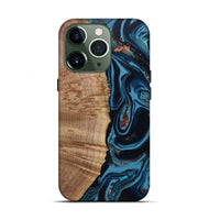 iPhone 13 Pro Wood Live Edge Phone Case - Cletus (Teal & Gold, 802434)