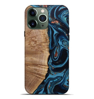 iPhone 13 Pro Max Wood Live Edge Phone Case - Cletus (Teal & Gold, 802434)