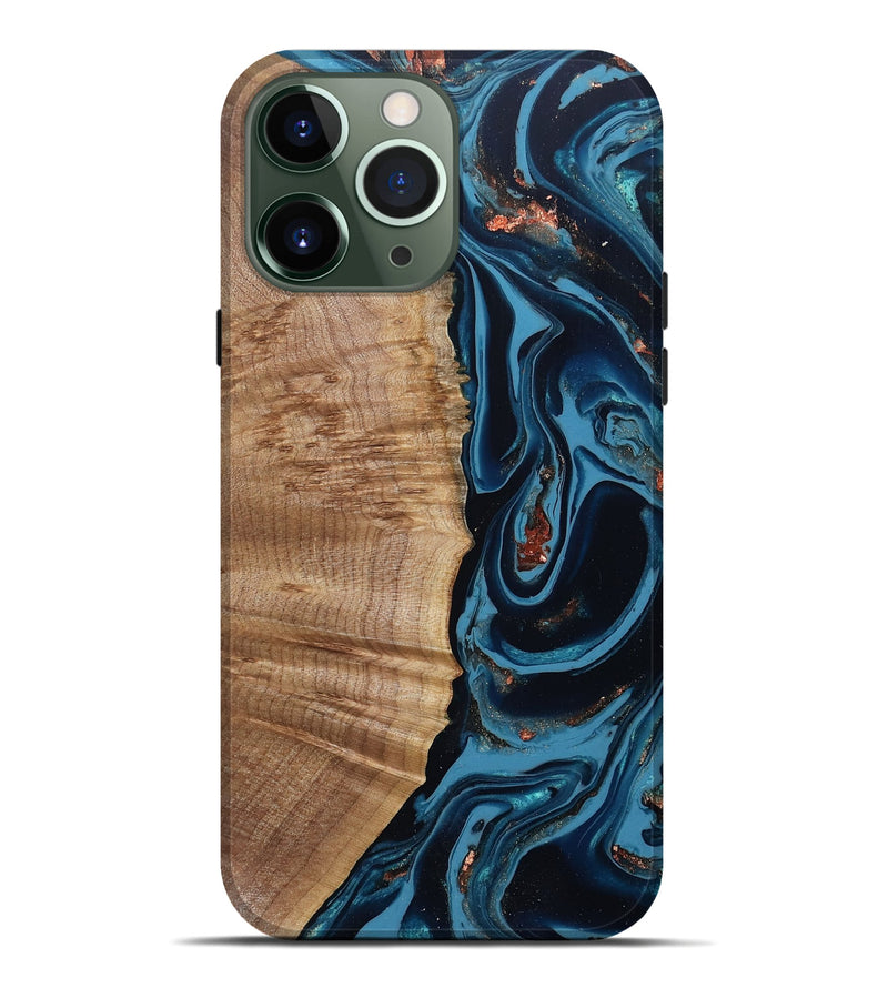 iPhone 13 Pro Max Wood Live Edge Phone Case - Cletus (Teal & Gold, 802434)