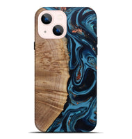 iPhone 14 Plus Wood Live Edge Phone Case - Cletus (Teal & Gold, 802434)