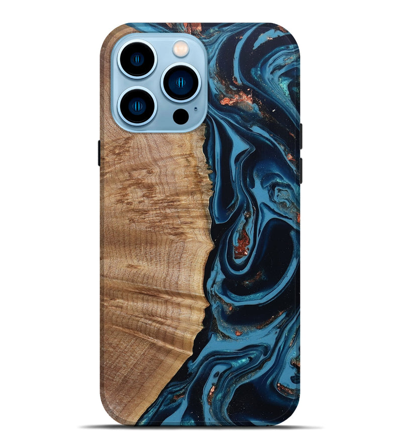 iPhone 14 Pro Max Wood Live Edge Phone Case - Cletus (Teal & Gold, 802434)