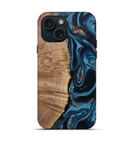 iPhone 15 Wood Live Edge Phone Case - Cletus (Teal & Gold, 802434)