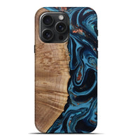 iPhone 16 Pro Max Wood Live Edge Phone Case - Cletus (Teal & Gold, 802434)