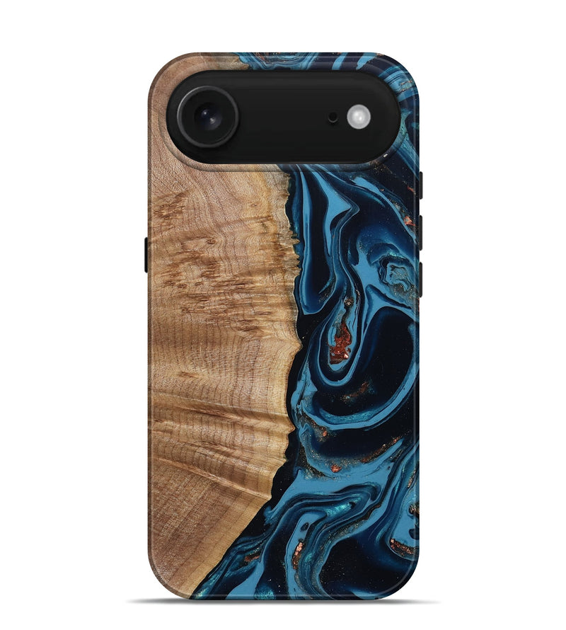 iPhone 17 Air Wood Live Edge Phone Case - Cletus (Teal & Gold, 802434)