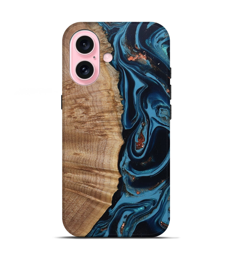 iPhone 17 Wood Live Edge Phone Case - Cletus (Teal & Gold, 802434)