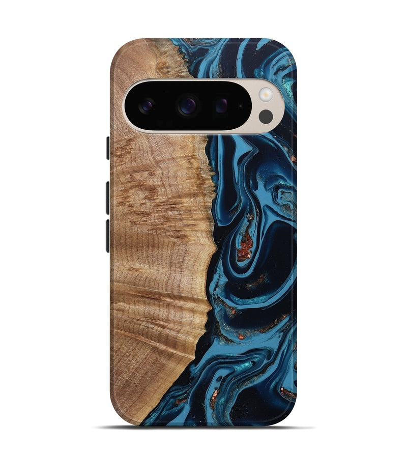 Pixel 10 Wood Live Edge Phone Case - Cletus (Teal & Gold, 802434)