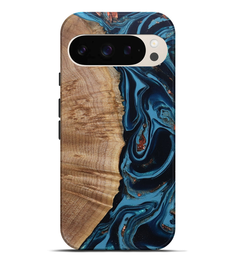 Pixel 10 Pro XL Wood Live Edge Phone Case - Cletus (Teal & Gold, 802434)