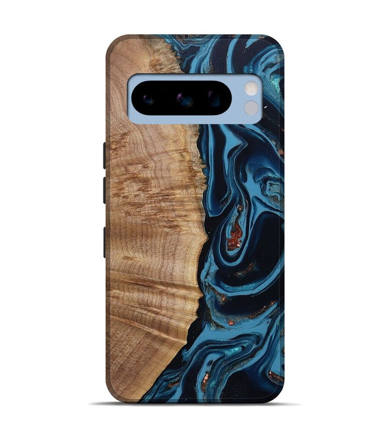 Pixel 8 Pro Wood Live Edge Phone Case - Cletus (Teal & Gold, 802434)