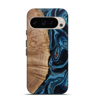 Pixel 9 Pro Wood Live Edge Phone Case - Cletus (Teal & Gold, 802434)