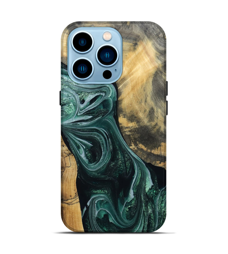 iPhone 14 Pro Wood Live Edge Phone Case - Stacie (Green, 802436)