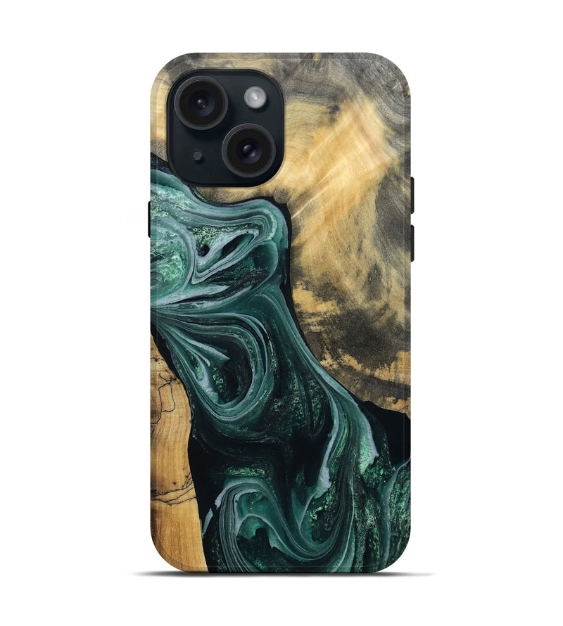 iPhone 15 Wood Live Edge Phone Case - Stacie (Green, 802436)