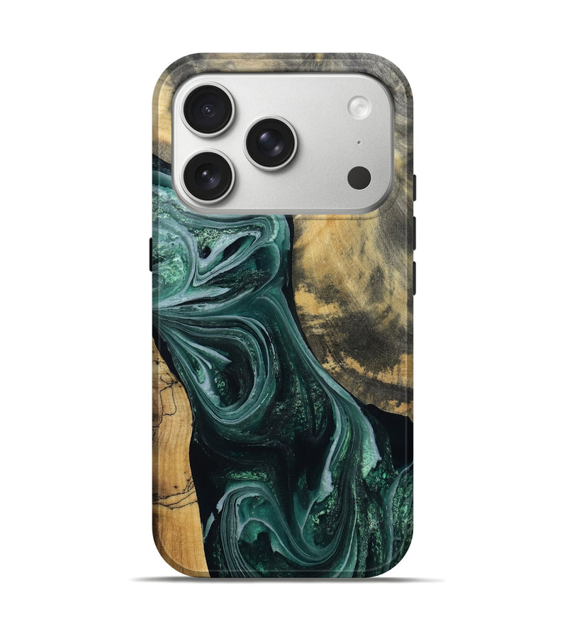 iPhone 17 Pro Wood Live Edge Phone Case - Stacie (Green, 802436)