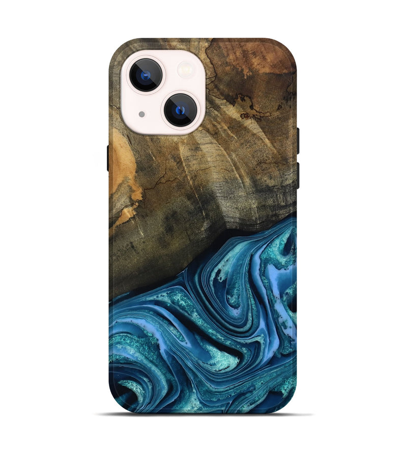 iPhone 14 Wood Live Edge Phone Case - Moshe (Blue, 802438)