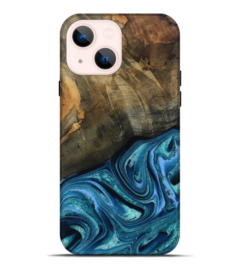 iPhone 14 Plus Wood Live Edge Phone Case - Moshe (Blue, 802438)