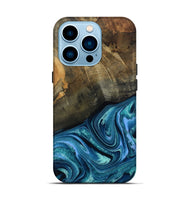 iPhone 14 Pro Wood Live Edge Phone Case - Moshe (Blue, 802438)