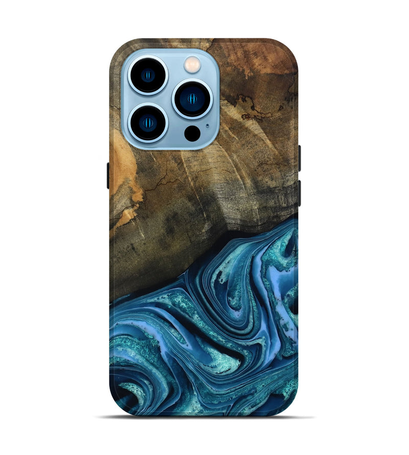 iPhone 14 Pro Wood Live Edge Phone Case - Moshe (Blue, 802438)