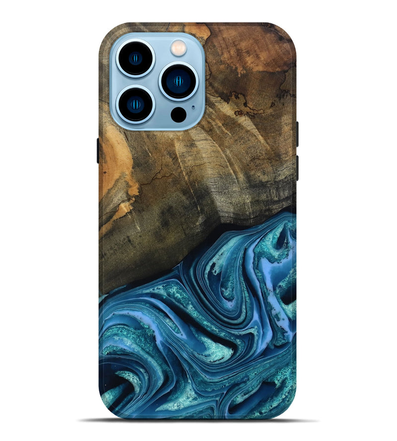 iPhone 14 Pro Max Wood Live Edge Phone Case - Moshe (Blue, 802438)