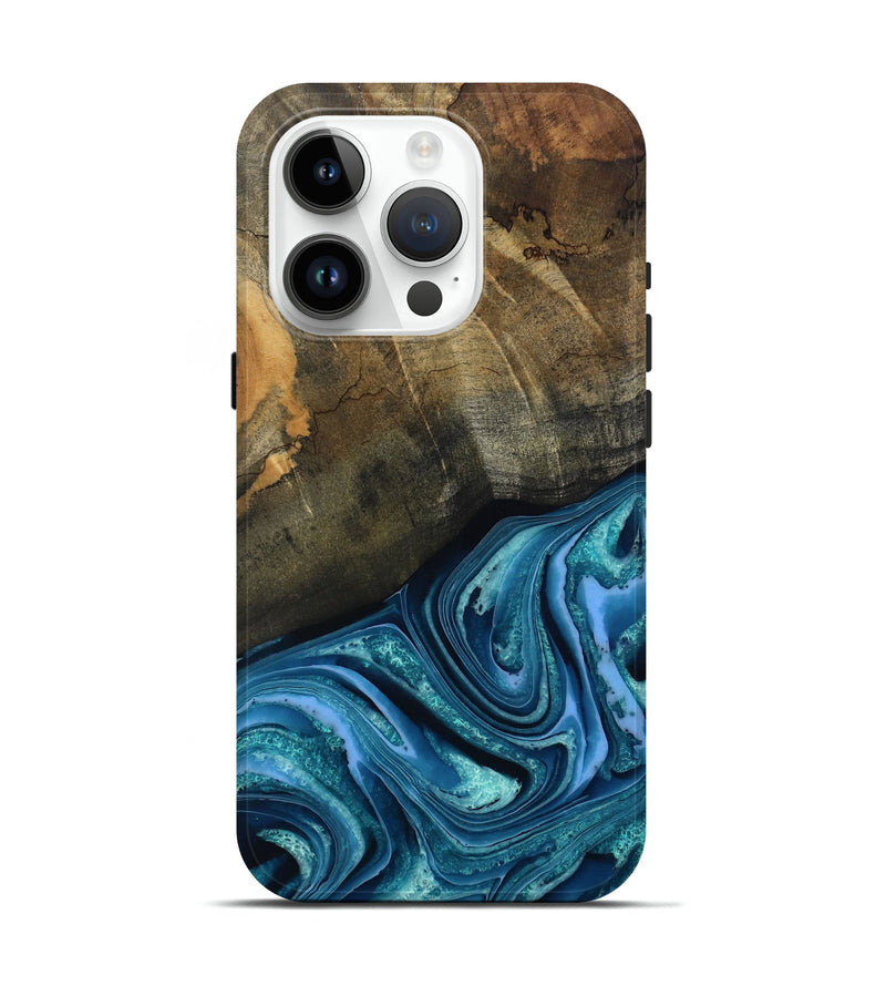 iPhone 15 Pro Wood Live Edge Phone Case - Moshe (Blue, 802438)