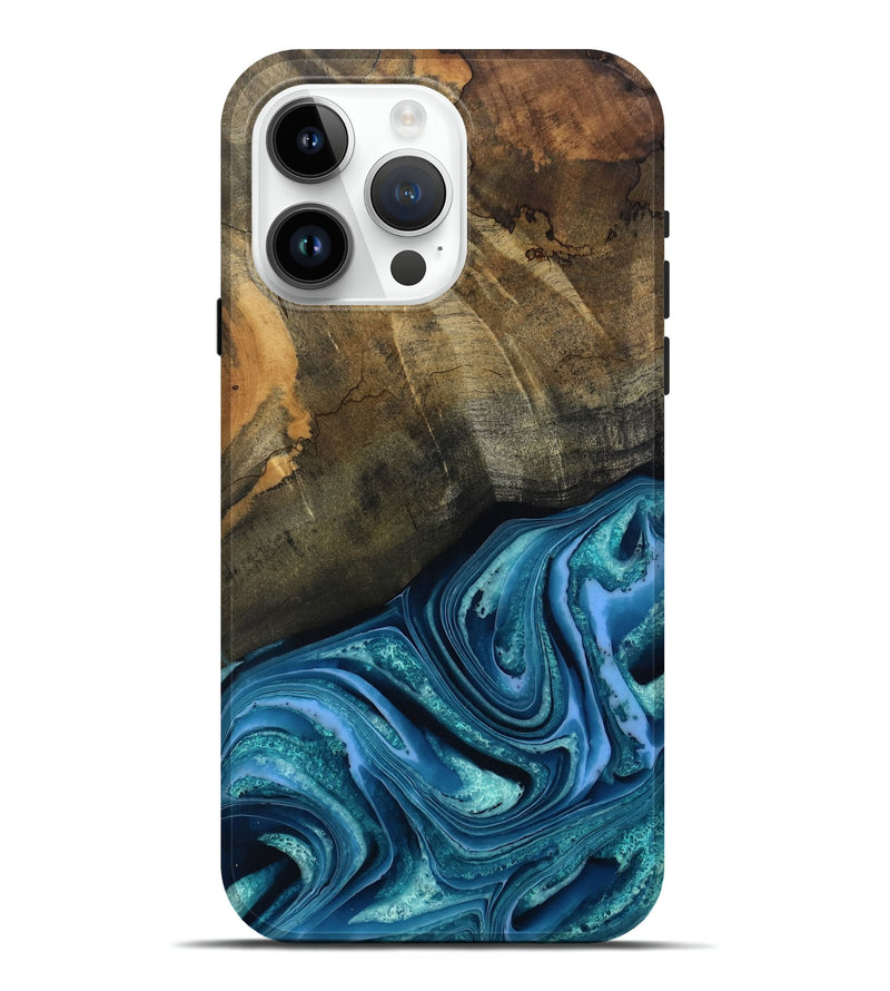 iPhone 15 Pro Max Wood Live Edge Phone Case - Moshe (Blue, 802438)