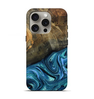 iPhone 16 Pro Wood Live Edge Phone Case - Moshe (Blue, 802438)