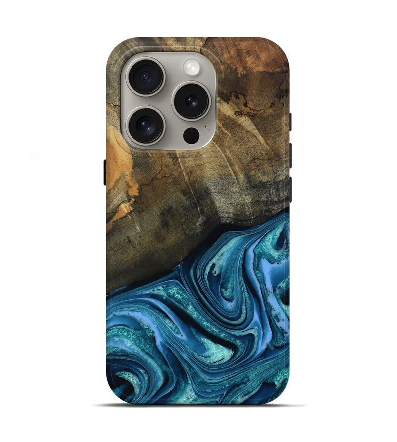 iPhone 16 Pro Wood Live Edge Phone Case - Moshe (Blue, 802438)