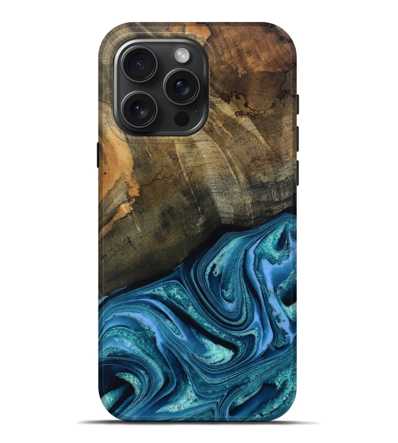 iPhone 16 Pro Max Wood Live Edge Phone Case - Moshe (Blue, 802438)