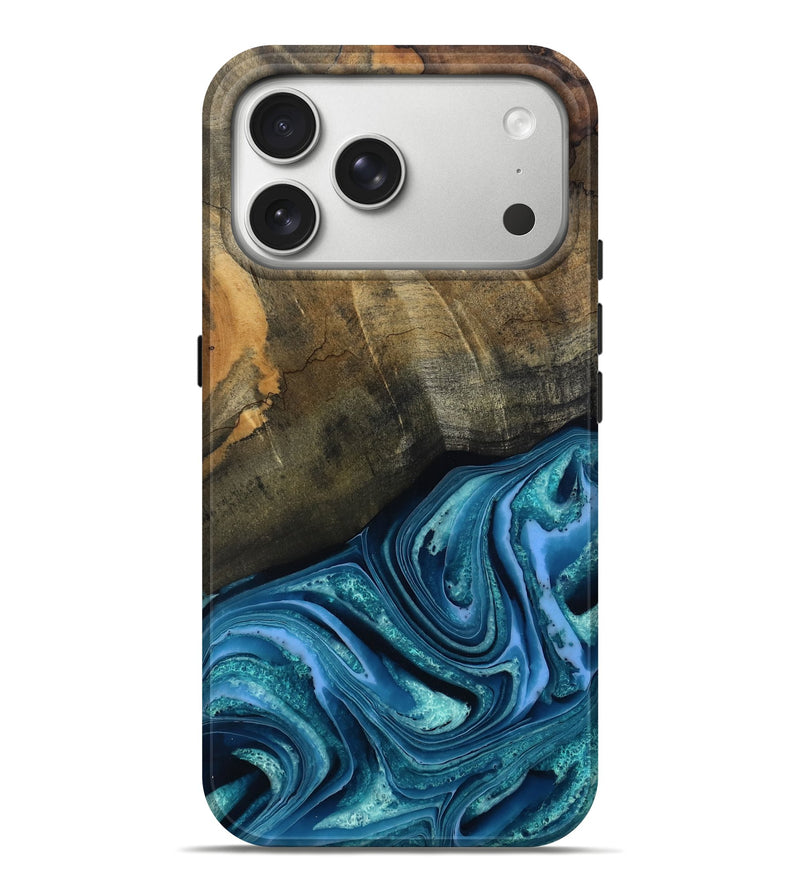iPhone 17 Pro Max Wood Live Edge Phone Case - Moshe (Blue, 802438)