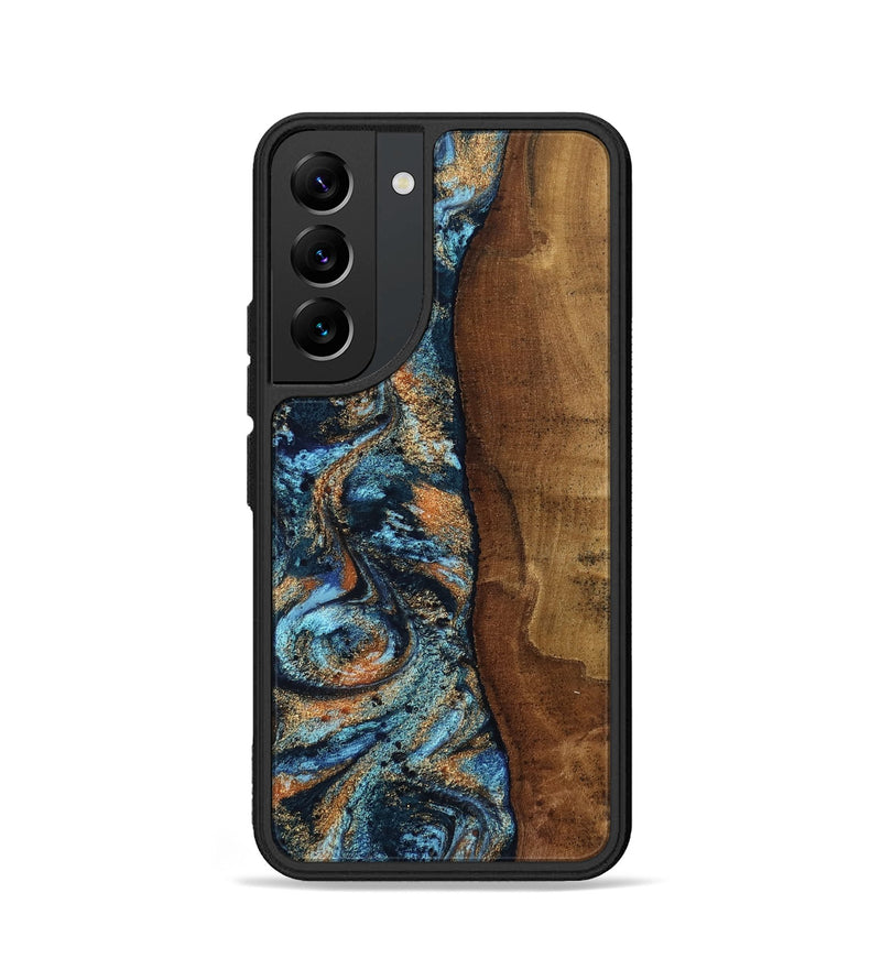 Galaxy S22 Wood Phone Case - Abagail (Teal & Gold, 802449)