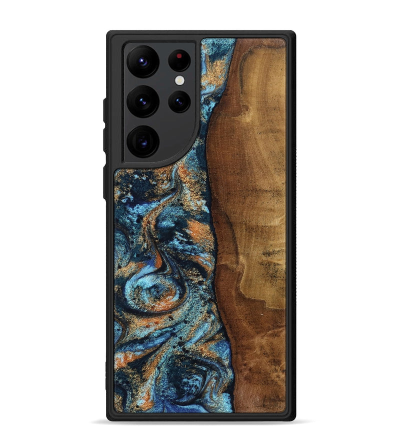 Galaxy S22 Ultra Wood Phone Case - Abagail (Teal & Gold, 802449)