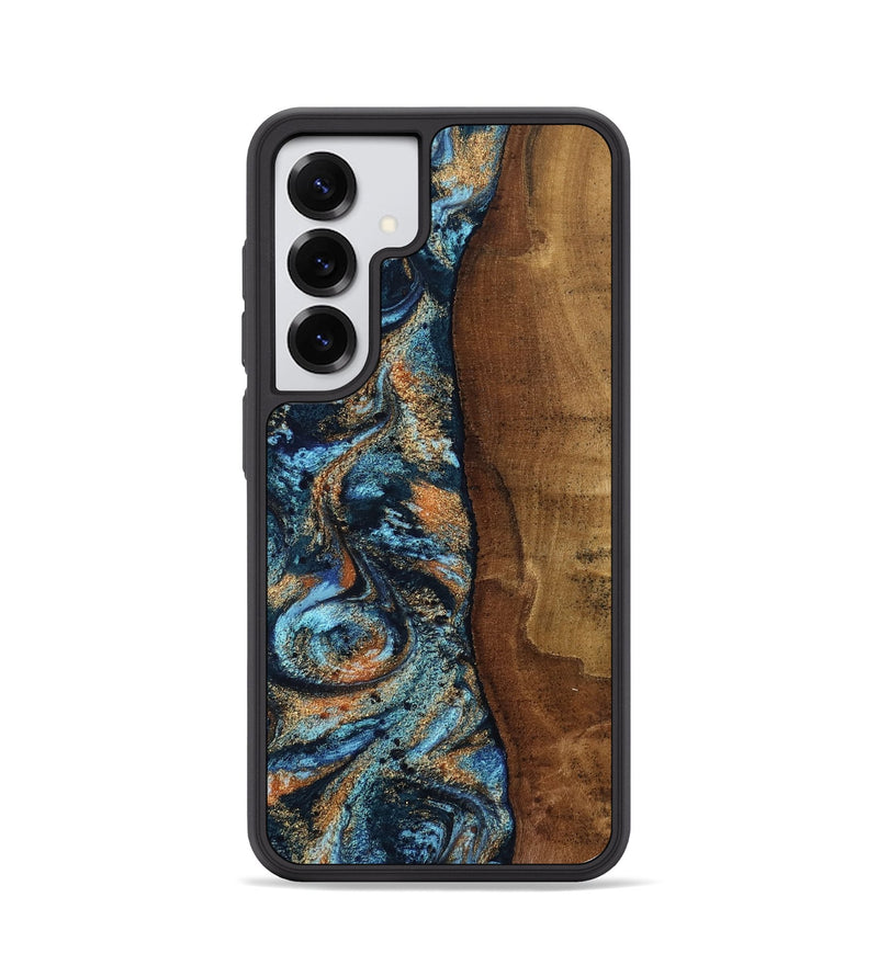 Galaxy S25 Wood Phone Case - Abagail (Teal & Gold, 802449)