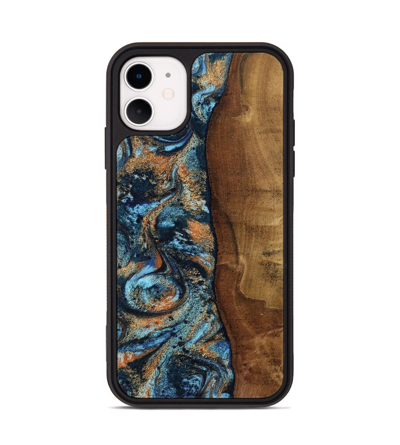 iPhone 11 Wood Phone Case - Abagail (Teal & Gold, 802449)